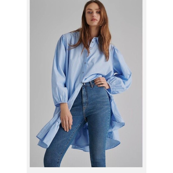 Maeve Anthropologie Sally Tunic Dress Women’s S Blue Striped Coastal Preppy - Picture 1 of 9